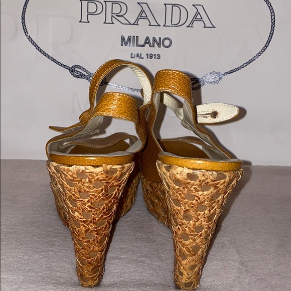 Vintage90’s Prada Cognac leather platform wedges - Picture 2 of 4